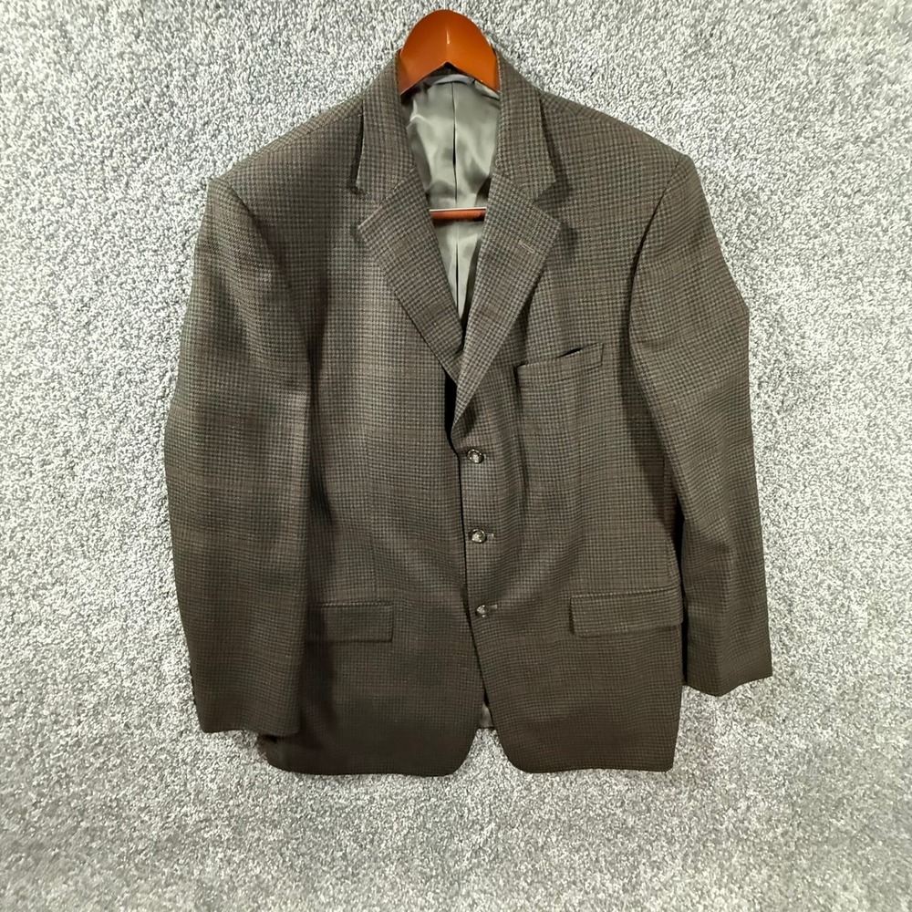 Hilton 1893 Mens 46 Long Worsted Wool Blazer Brown Houndstooth Sitney Sport Coat